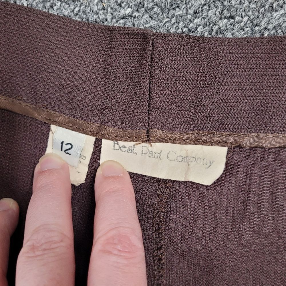 VINTAGE 80s brown high waisted dark academia‎ wide leg trouser pants M - Picture 7 of 12